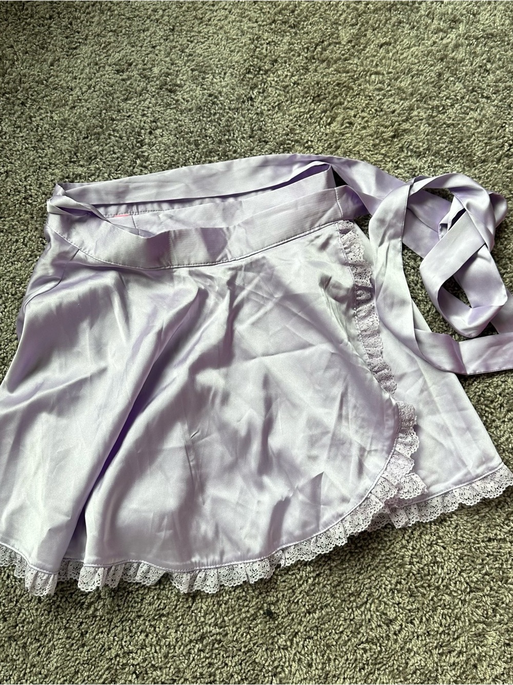 Sugar Thrillz Lavender Satin Wrap Mini Skirt with Lace